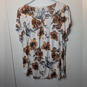 Laura plus Size Women Shirt Short Sleeve Leaves Pattern Size XXL